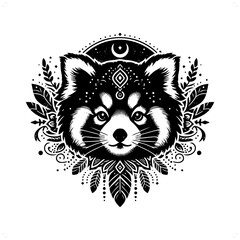 red panda silhouette in bohemian, boho, nature illustration
