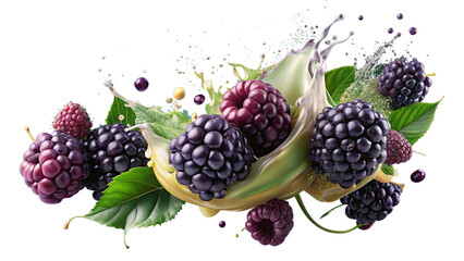 Fototapeta premium blackberry skices and juice splash in the background, illustration, without background, transparent