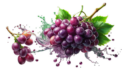 grape skices and juice splash in the background, illustration, without background, transparent