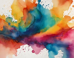 Colorful watercolor paint splatters on white background, isolated art element
