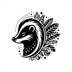 Skunk silhouette in bohemian, boho, nature illustration