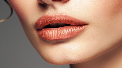 Obraz premium Close-up of a woman's lips with a soft, natural makeup look