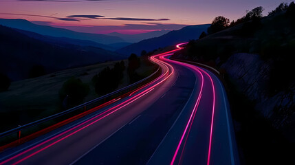Busy Highway Captured in Long Exposure at Night