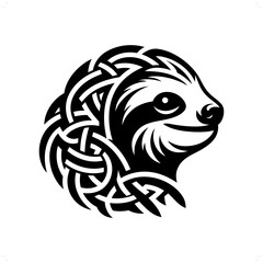 Sloth silhouette in animal celtic knot, irish, nordic illustration
