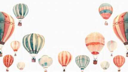 A bunch of colorful hot air balloons are floating in the sky, copy space
