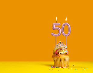Birthday celebration with cupcake - Candle number 50