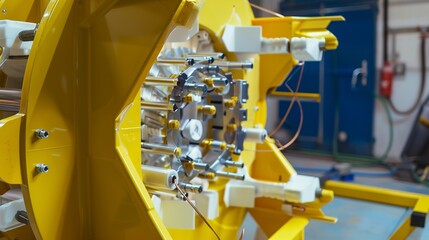 Wave energy converter being assembled, close-up, detailed buoyancy modules and linkage 