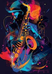 Dynamic illustrations of music instruments, notes, or performers for music-related designs or event promotions.