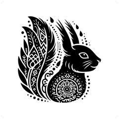 Squirrel silhouette in bohemian, boho, nature illustration