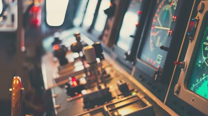 Obraz premium Installation of navigational equipment on a ship's bridge, close-up, detailed wiring and screens
