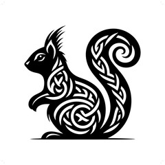 Squirrel silhouette in animal celtic knot, irish, nordic illustration