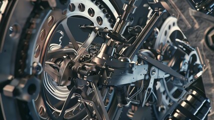 Fototapeta premium Ship engine assembly, close-up, detailed components being bolted together