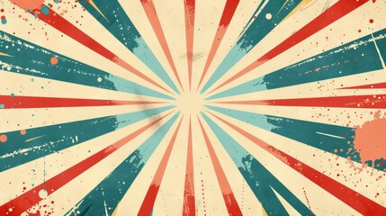 A colorful, splattered background with a red, white, and blue stripe, copy space, inspired by vintage circus