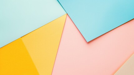 Vibrant flat lay composition of abstract color papers, adorned with blue lines and shapes, Ai Generated.