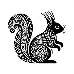 Squirrel silhouette in animal ethnic, polynesia tribal illustration