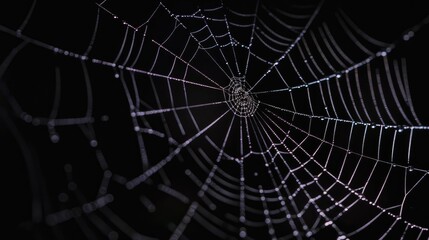 Fototapeta premium Spooky Halloween background with black lace spider web silhouette against a dark backdrop, Ai Generated.