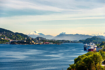 view of the city of Alesund shrouded in fog, Norway