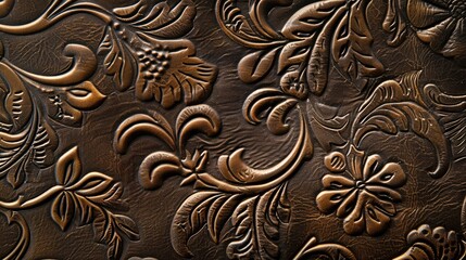 Luxuriate in the tactile beauty of leather texture with embossed floral patterns, a timeless and elegant touch. Ai Generated.