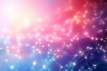 AIdriven internet networking on abstract plexus background, overhead view, soft light