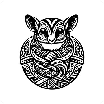 recommend clip art: Sugar glider silhouette in animal ethnic, polynesia tribal illustration
