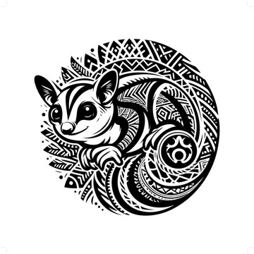 recommend clip art: Sugar glider silhouette in animal ethnic, polynesia tribal illustration