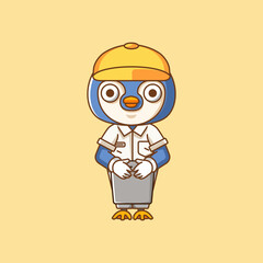 Cute penguin waiter animal kawaii chibi character mascot illustration outline style design