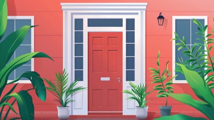 Flat design door composition background with elegant style. Illustration