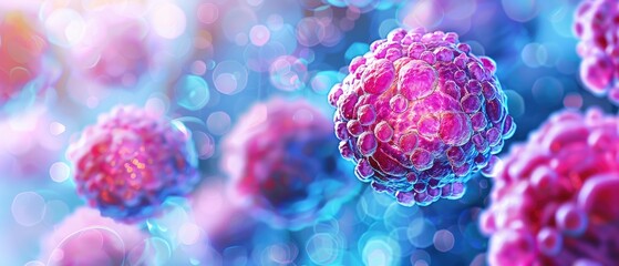 Close-up of a 3D graphic of ovarian cancer cells, showcasing their unique morphology