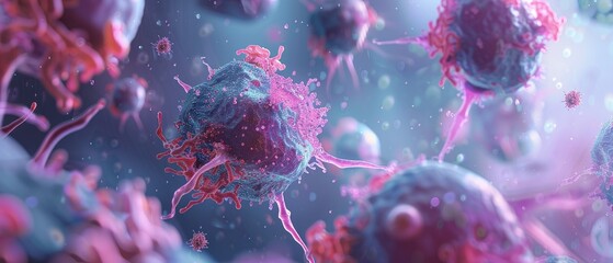 Macro shot of a 3D digital illustration of the human lymphatic system affected by cancer