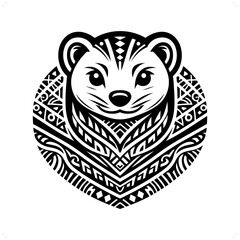 Weasel silhouette in animal ethnic, polynesia tribal illustration