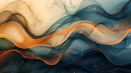 Golden and Blue Abstract Waves with a Starry Background