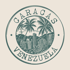 Caracas, Venezuela Stamp City Postmark. Silhouette Postal Passport. Round Vector Icon. Vintage Postage Design.
