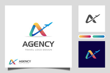 Letter A Air Travel Logo icon Design with plane graphic element, symbol, sign for travel agency logo design
