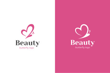 Butterfly logo with Love graphic shape. Dating website logo. pink twisted hearts two versions