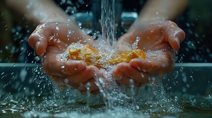 Fototapeta premium Nourishing Clean: Hands Washing Food Under Faucet