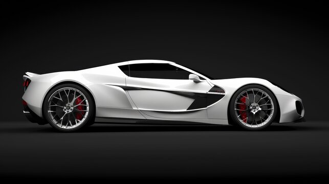 Modern white sports car on black background. Side view. sports. Illustrations
