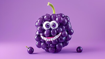 Smilling grape cartoon character on purple background , 3d illustration , generative ai. cartoons....