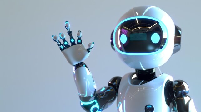 Cute and little robot helper with artificial intelligence raising hand. Generative AI. cartoons. Illustrations