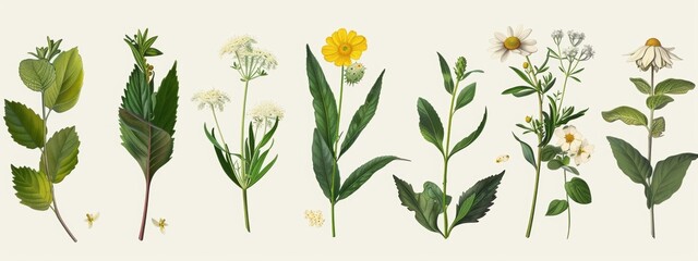 Elegant botanical illustrations of flowers, leaves, or herbs for botanical-themed designs or packaging.