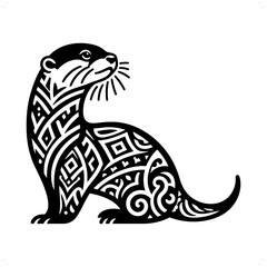 otter silhouette in animal ethnic, polynesia tribal illustration