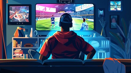 Fototapeta premium Man watching sports on live streaming online service. sports. Illustrations