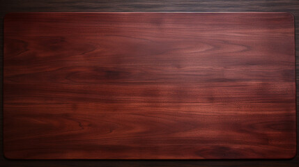 imagine A minimalist top view of an empty wooden tabletop in a rich mahogany shade.