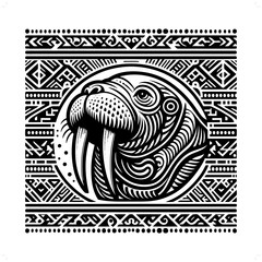 Walrus silhouette in animal ethnic, polynesia tribal illustration