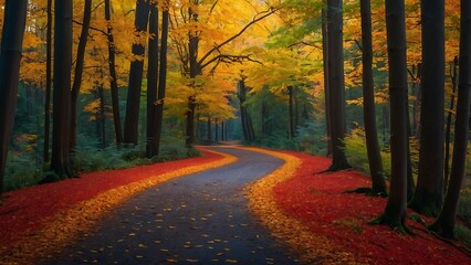 Fototapeta premium autumn in the forest Autumn Symphony Vibrant Forest in Fall 