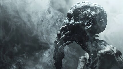 A Haunting Whisper of Mortality Surreal Conceptual 3D Render Depicting the Encounter with Death