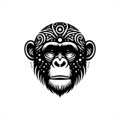 monkey, chimpanzee silhouette in bohemian, boho, nature illustration