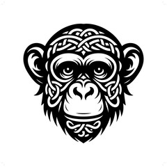 monkey, chimpanzee silhouette in animal celtic knot, irish, nordic illustration