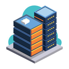 Data center object storage flat vector illustration on white background.