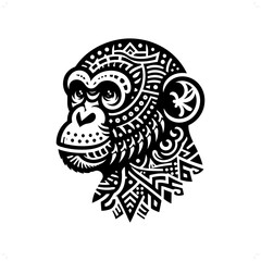 monkey, chimpanzee silhouette in animal ethnic, polynesia tribal illustration