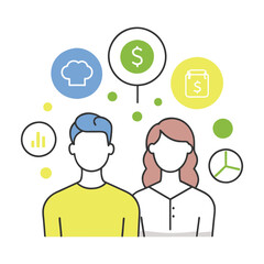 Couple thinking about money management flat vector illustration on white background.